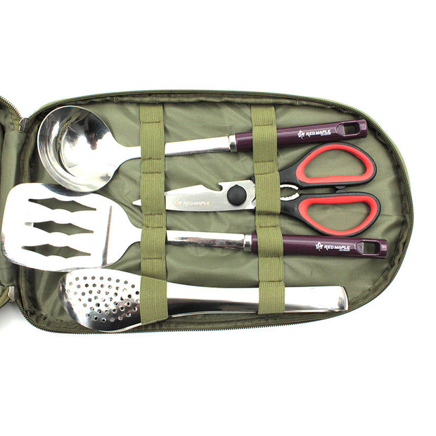 8pcs Camp Kitchen Cooking Utensil Set Travel Organizer Grill Accessories Portable Compact Gear For BBQ Camping Hiking